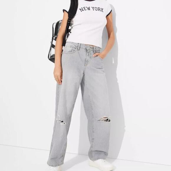 Wild Fable Stretch Mid Rise 90's Relaxed Straight Distress Jeans Gray Women's 00 - Picture 1 of 11
